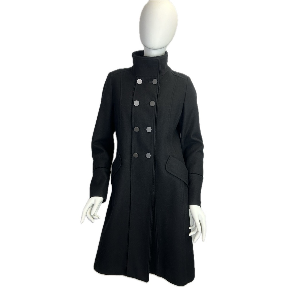 T Tahari Women’s Black Wool Blend Lined Long Winter Coat Silver Toned Buttons